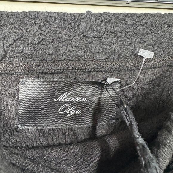 Maison Olga 2 Textured Pencil Knee Length Skirt Korubo Black Cotton Stretch - Picture 7 of 9